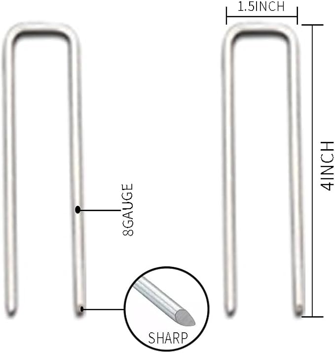 8 Gauge Ground Staples 4 Inch Yard Staples 16Pack Landscape Garden Lawn Ground Barrier Cover Wire Heavy Duty U Stakes Pins