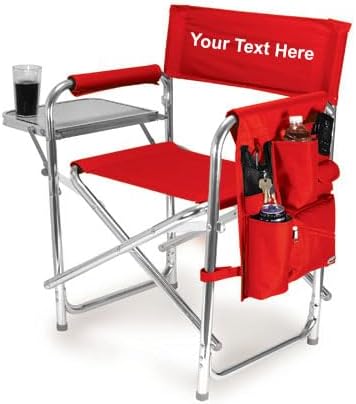 Personalized Embroidered Sports Director Chair with Side Table and Storage Pockets by Picnic Time - Red