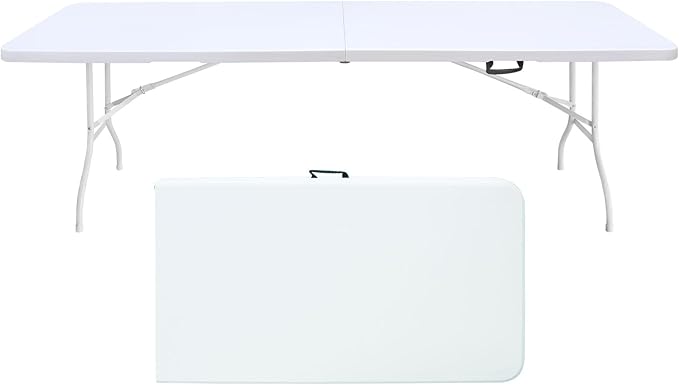 Portable Plastic Folding Table 4ft/6ft/8ft Heavy Duty White Black Picnic Dining Table Fold-in-Half for Camp Party Kitchen Indoor Outdoor