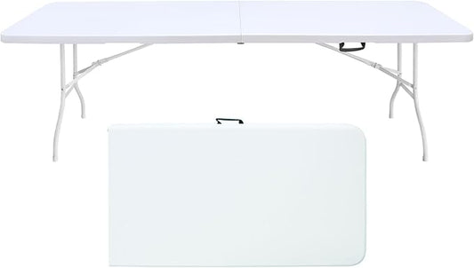 Portable Plastic Folding Table 4ft/6ft/8ft Heavy Duty White Black Picnic Dining Table Fold-in-Half for Camp Party Kitchen Indoor Outdoor