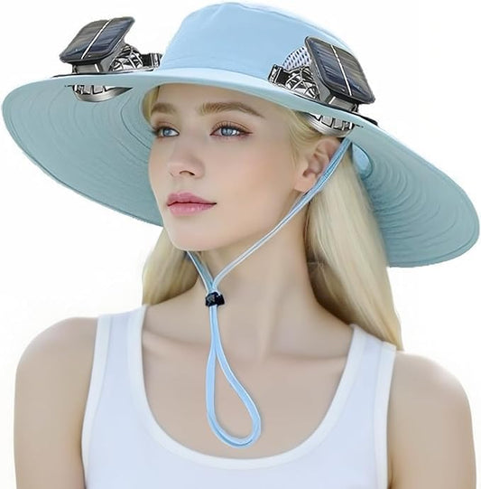 Outdoor Wide Brim Sun Hat with 2 Solar Powered Fan, Bucket Hat for Men Women, Fishing, Gardening & Beach Hat for Men