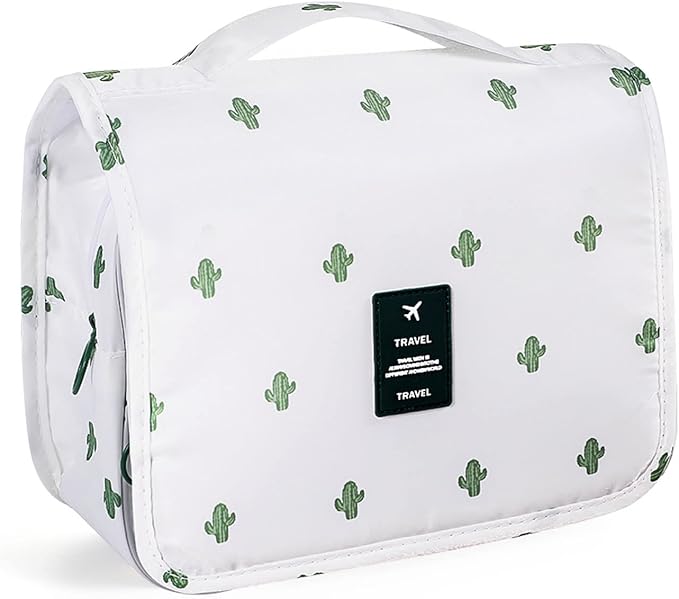 Pengxiaomei Toiletry Bag for Women, Waterproof Hanging Cosmetic Bag Portable Travel Makeup Pouch Multifunction Handle Bathroom Bag for Mothers Day Gifts (Cactus White)