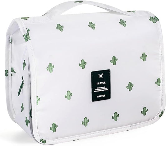 Pengxiaomei Toiletry Bag for Women, Waterproof Hanging Cosmetic Bag Portable Travel Makeup Pouch Multifunction Handle Bathroom Bag for Mothers Day Gifts (Cactus White)
