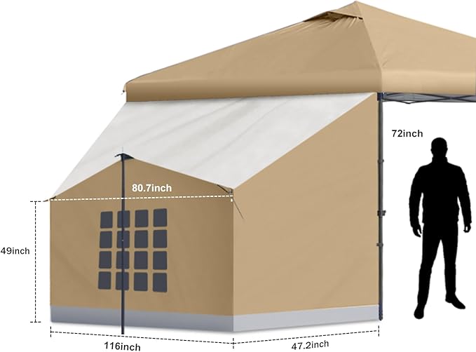 KAMPKEEPER Side Tent,Camping Tent for 10' x 10' Pop Up Canopy, Easy Set Up Gazebo,Compatible with 10' Wide Canopy Tents (Khaki)