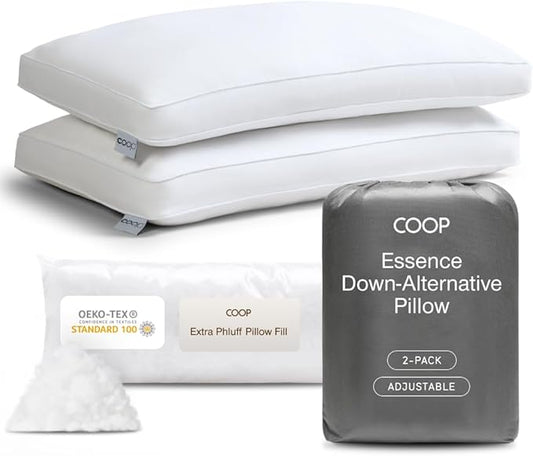Coop Home Goods Essence Down Alternative Pillow Set of 2, King Size, Best Pillows for Sleeping, Adjustable Alternative to Down Pillows, Luxury Hotel Pillow for Back, Stomach or Side Sleepers