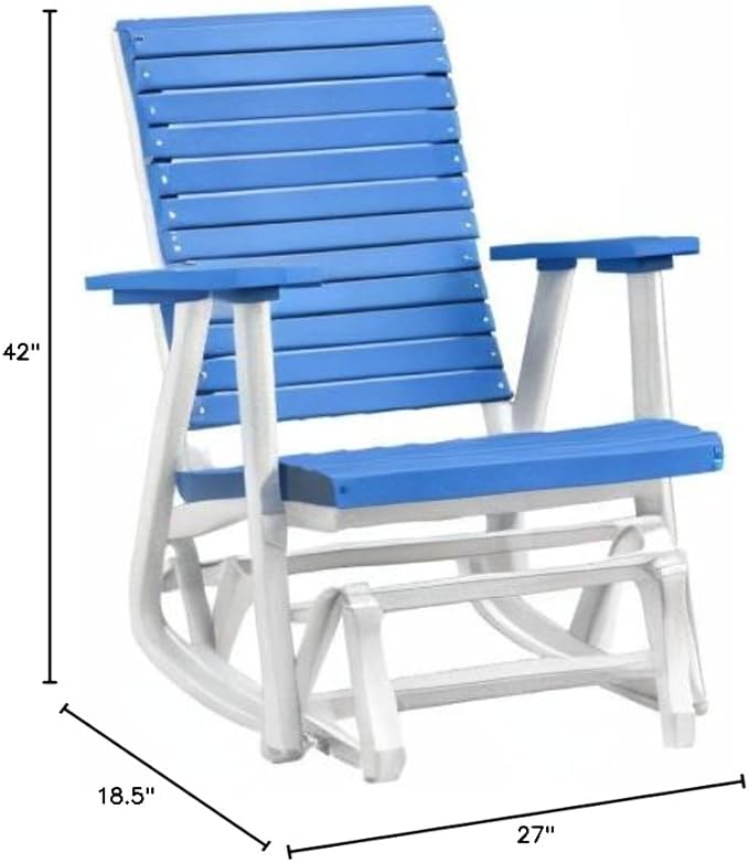 DutchCrafters Modern Horizontal Slat High Back Poly Glider Outdoor Patio Chair (White & Blue)