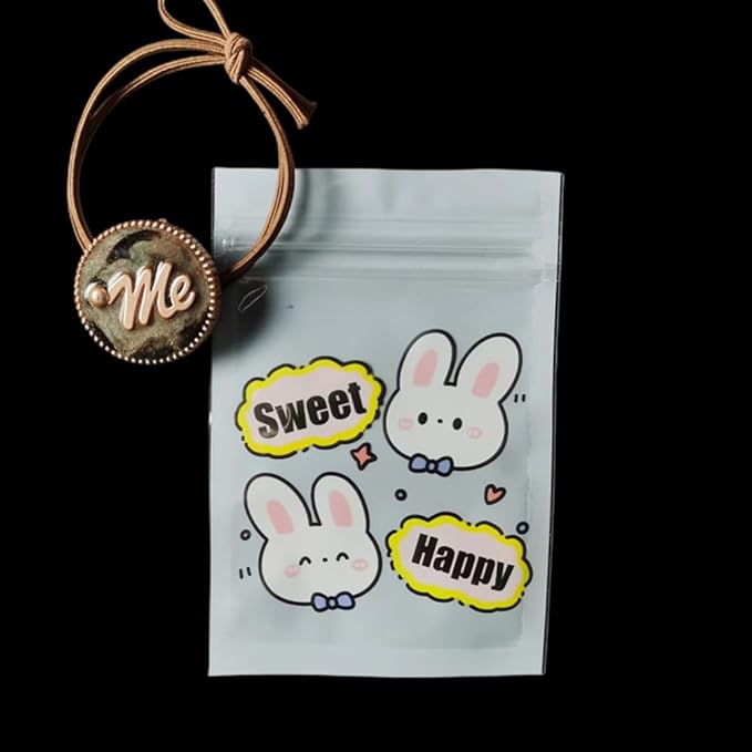 50 Pieces 7.5x11cm Small Cartoon Resealable Bags Cute PP Bag For Jewelry Packaging Bags Premium Adorable Anime Gift Bag (Blue rabbit)