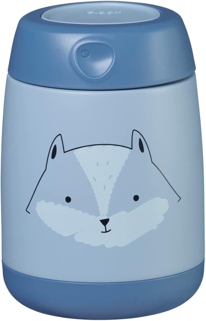 b.box Insulated Food Jar Mini | Small Snack Container for Babies and Kids | Double Wall Stainless Steel | Keeps Food Cold for 6hrs, Warm for 4hrs | (Blue Fox, 7 oz)