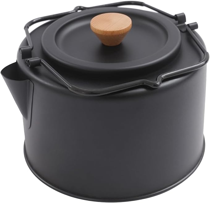 Camping Kettle, Stainless Steel Portable Coffee Tea Pot with Anti-Scald Handles, 35.2oz Capacity for Outdoor Camping Hiking Picnics (Black)