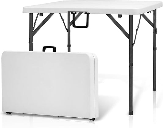 AJP Distributors 3 Foot Portable Plastic Square Folding Card Table 3FT 34" Half Foldable Heavy Duty Top w/Carry Handle - Indoor Outdoor Camping Picnic Party Wedding Dining Office Event Meeting White