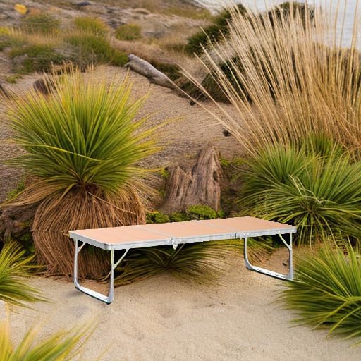 Folding Camping Table,3 Feet Portable Outdoor Table with Aluminum Legs,3 Fold Lightweight Beach Table with Handle,Camping Accessories for Home Picnic BBQ Garden Cooking