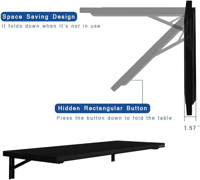 Need Wall Mounted Table - Heavy Duty Small Fold Down Desk Length 36" Width 20" Perfect Addition to Garage & Shed/Home Office/Laundry/Home Bar/Kitchen & Dining Room AC15BB(9050)