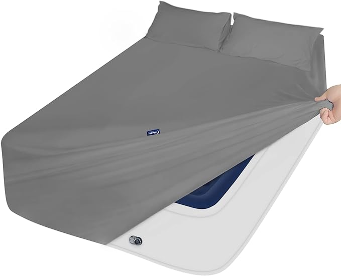 Extra Deep Pocket Full Sheet Set for Air Mattress - Deep Pocket Sheets Full Bed Sheets Set - Sheets with Pockets on Side - Easily Fits Extra Deep 16 in to 24 in Pillow Top Air Mattress (Grey)