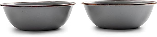Barebones Enamel Bowl Set - Dish Set of 2 Bowls - Enamelware Set for Camping and Everyday Use (Slate Gray)
