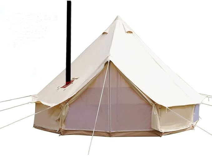 UNISTRENGH 4 Season Large Waterproof Cotton Canvas Bell Tent Beige Glamping Tent with Roof Stove Jack Hole for Camping Hiking Christmas Party