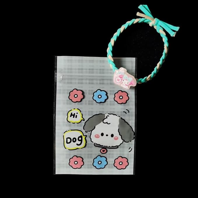 50 Pieces 7.5x11cm Small Cartoon Resealable Bags Cute PP Bag For Jewelry Packaging Bags Premium Adorable Anime Gift Bag (Grey dog)