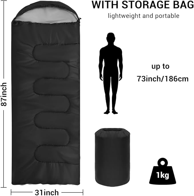 Sleeping Bags for Adults Backpacking Lightweight Waterproof- Cold Weather Sleeping Bag for Girls Boys Mens for Warm Camping Hiking Outdoor Travel Hunting with Compression Bags（Black