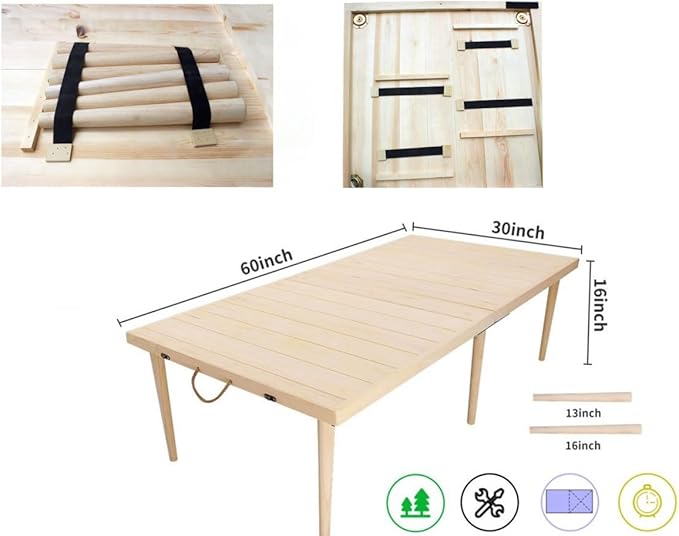 30 * 60 Low Picnic Table for Sitting on The Floor，Foldable Table for Patoi,Garden,Beach,Camping,with a Clear Varnish,Natural