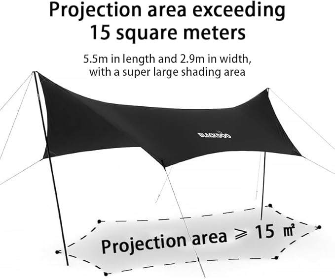 Blackdog Camping Tarp with Poles, 18x9.5 Ft Large Waterproof Camping Tent Canopy, 6-10 Person PU3000mm Shade Awning for Car Camp, Hammock Rain Fly, Outdoor, Picnic Backpacking