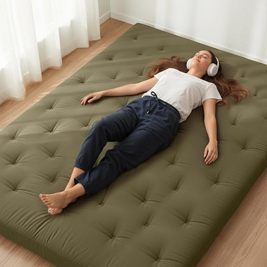 ZonLi Japanese Floor Futon Mattress Full Size 75"x 54", 100% Cotton Cover 4'' Thicken Tatami Mattress, Foldable Sleeping Pad, Portable Dormitory Tatami Mat, Roll Up Floor Lounger Bed for Adult