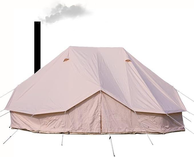 6M/19.6FT Extra Large Waterproof Cotton Canvas Camping Bell Tent with 3 Doors and 6 Windows for 8-12 Persons Camping Hiking Family Party Outdoor Hunting