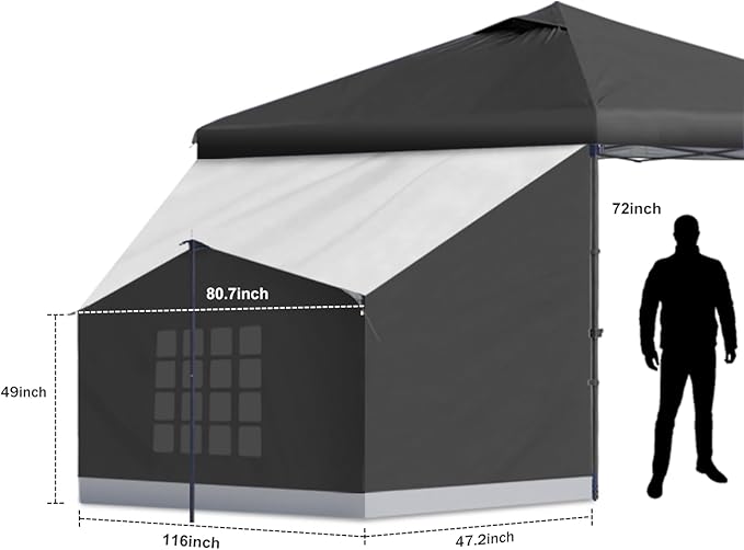 KAMPKEEPER Side Tent,Camping Tent for 10' x 10' Pop Up Canopy, Easy Set Up Gazebo,Compatible with 10' Wide Canopy Tents (Black)