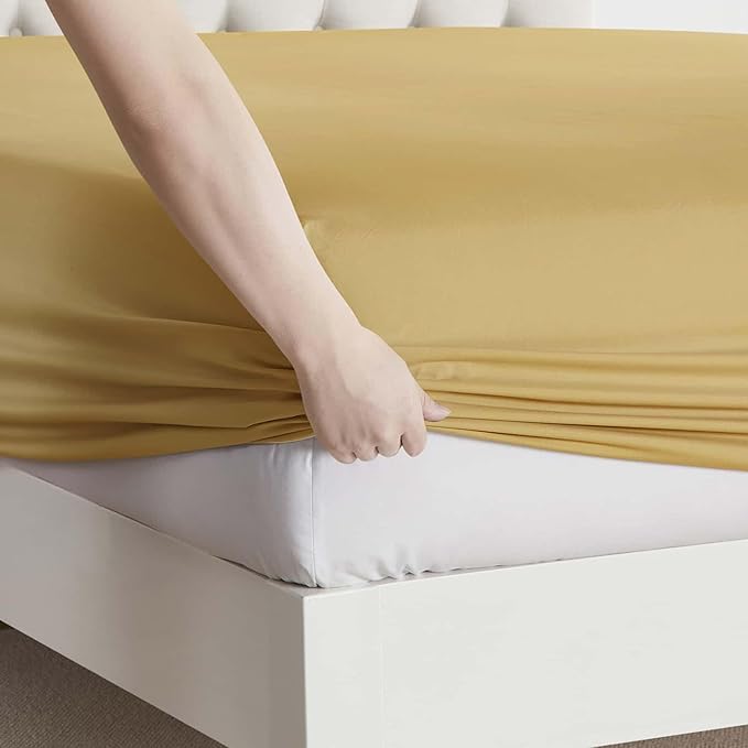Clara Clark RV Queen Sheets, 6 Piece RV Sheets Set - Hotel Luxury Sheets for RV Bunks, Super Soft Bedding Set, Short Queen,Camel Gold