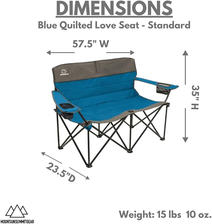 MOUNTAIN SUMMIT GEAR Quilted Standard Loveseat Camping Chair for 2 with Padded Seat and Back for Camping/Hiking/Backpacking Made by Caddis Sports (Standard Loveseat (Blue))