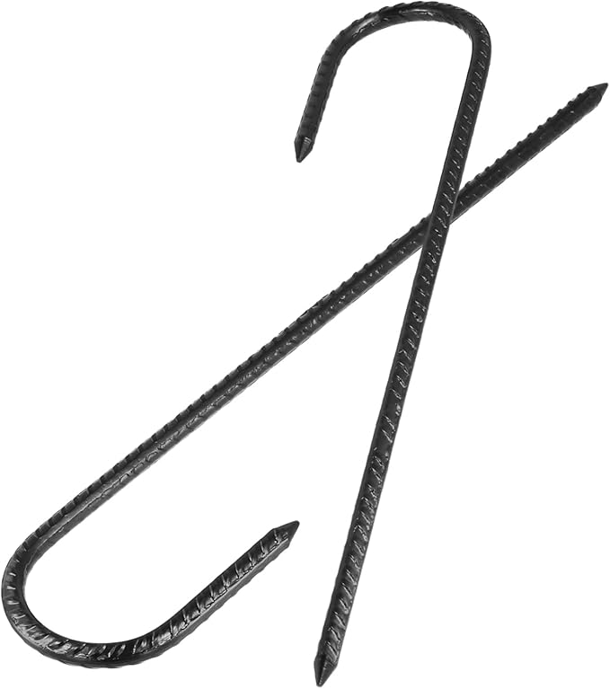 24 Pack Rebar Stakes, 12 Inch J Hook Steel Ground Anchors for Garden, Tent, Trampoline