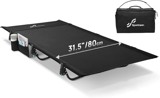Sportneer Camping Cot: 31.5’’ Extra Wide Compact Sleeping Cots with Side Pocket - Lightweight Folding Cot for Camping Traveling Tent Day, Carry Bag Included, Easy Setup - Size 74.8''x31.5''
