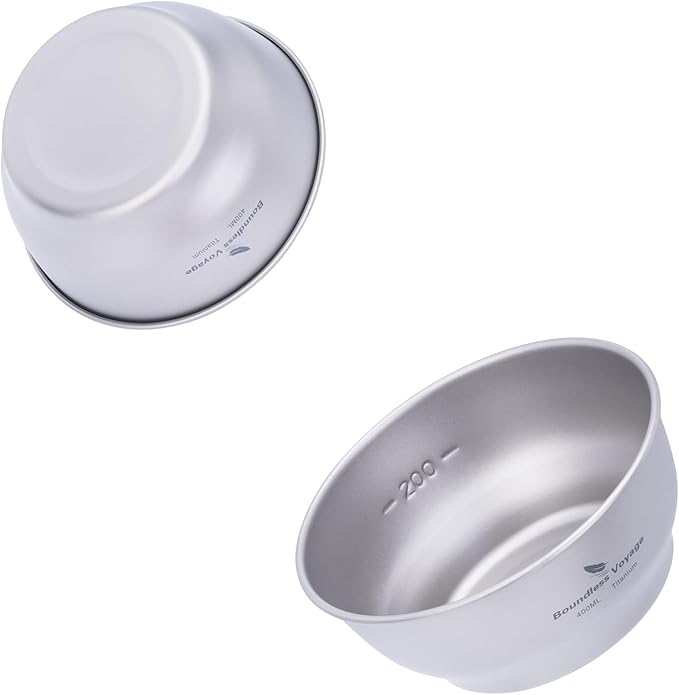 iBasingo Titanium Bowls Plates Set Single-Walled Rice Salad Mixing Bowls Dishes Ultralight Camping Dinnerware Outdoor Indoor Tableware Kitchen Utensils with Carry Bag Ti1110T