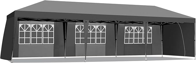 Outvita 10x30ft Ez Pop Up Canopy, Portable Instant Canopy Tent with 8 SideWalls for Outdoor Events, Party, Wedding, Birthday,Graduation(Dark Gray, 10x30ft)