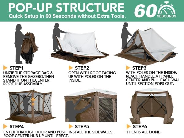 COBIZI 10x10 FT Pop up Gazebo, Popup Canopy Tent,Screened in Gazebos with sidewalls,Waterproof Portable Outdoor Small Screen Tents Sun Shelter,carpas para Patio for Camping,Garden,Backyard,Brown
