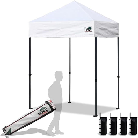Eurmax USA 5'x5' Pop Up Canopy Tent Commercial Instant Canopies with Heavy Duty Roller Bag,Bonus 4 Sand Weights Bags (White)