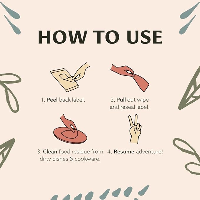 Dish Wipes | 100% Biodegradable Pre-Moistened Food-Safe Camp Kitchen Wipes | A Soap-and-Water Alternative