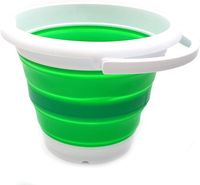 SAMMART 5L / 1.32 Gallon Collapsible Plastic Bucket - Foldable Round Tub - Portable Fishing Water Pail - Space Saving Outdoor Waterpot (5L Round, Bright Green)