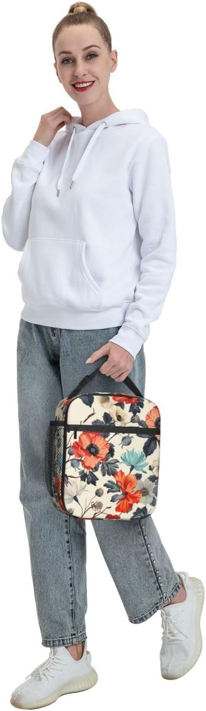 Floral Insulated Lunch Box for Women Men Floral Lunch Bag for Work,Picnic,Travel,Hiking,Beach or Fishing Polyester