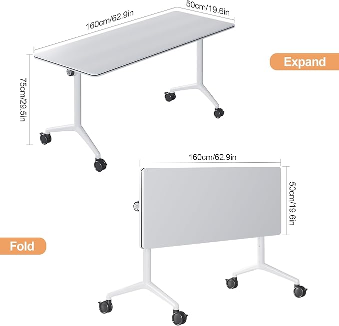 61 INCH Flip-Top Folding Training Table – Mobile Conference Desk with Durable Steel Frame and Lockable Casters for Office & Classroom Settings