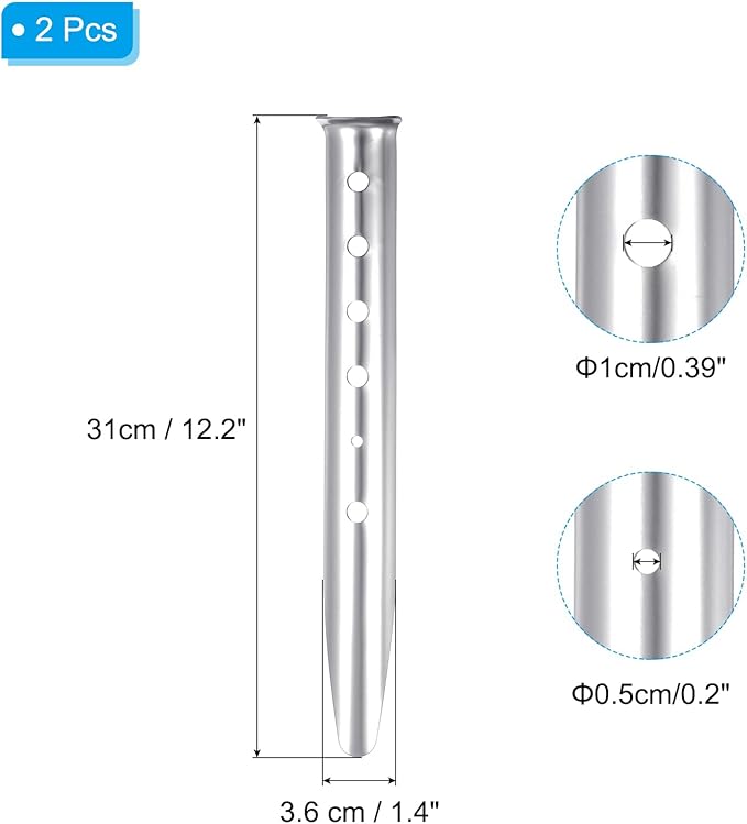 PATIKIL Aluminum Tent Stakes, 2 Pack Metal Camping Ground Pegs Camping Accessories Sand Stakes with 6 Holes for Tents Hammocks and Canopy, Silver Tone