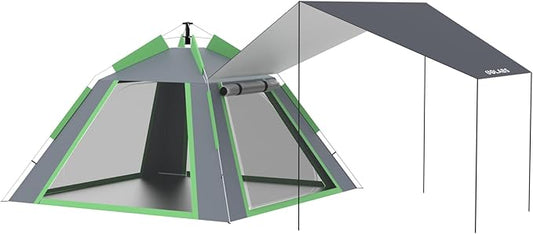 Golabs 3-4 Person Instant Camping Tent, 1-Minute Setup by Pre-Attached Pole, PU1500mm Waterproof, 4 Side Mesh & Door Ventilation with Large Canopy, Pop-up Tent with Carry Bag, Pocket & Hook for Family