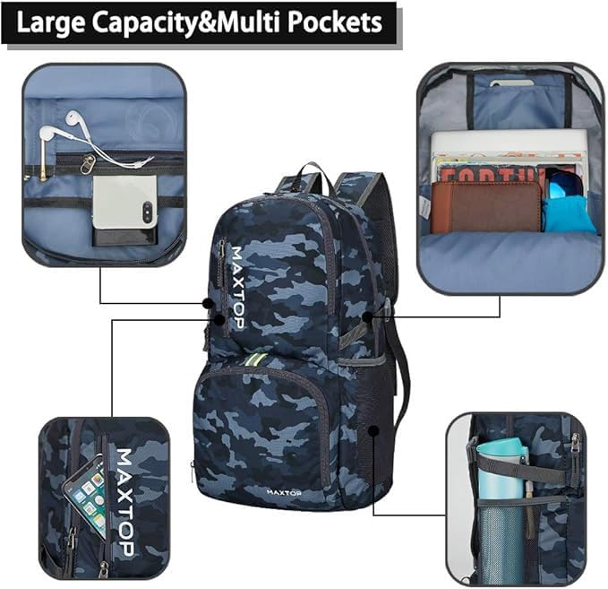 MAXTOP 40/50L Lightweight Packable Backpack for Hiking Traveling Camping Water Resistant Foldable Outdoor Travel Daypack