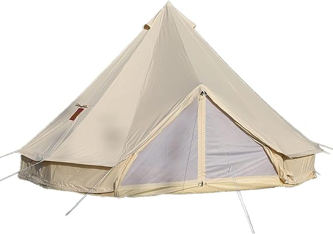 UNISTRENGH Luxury 4 Season Waterproof Cotton Canvas Bell Tent Large Glamping Tent Yurt Teepee with Roof Stove Jack Hole for Camping Hiking Christmas