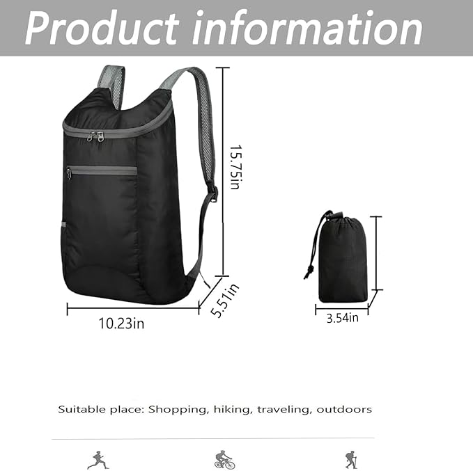 Backpack Foldable Waterproof Hiking Backpack Small Daypacks Lightweight Shoulder Bag Travel Outdoor Rucksack Sport Bag(Black)