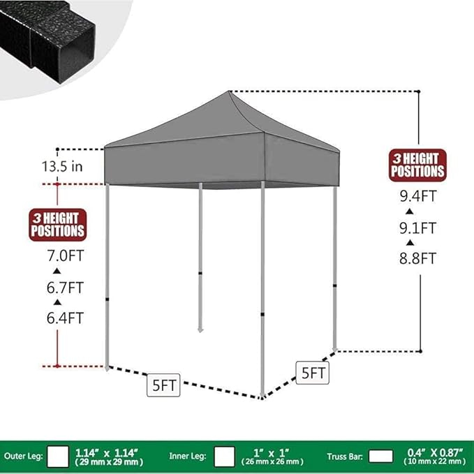 Eurmax USA Printed 5x5 Pop Up Canopy Tent Commercial Instant Canopies with Heavy Duty Roller Bag,Bonus 4 Sand Weights Bags (Printed Black)