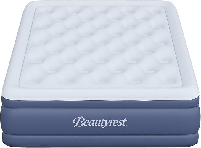 Beautyrest Supreme Air, Queen Size Air Mattress with Built-in Pump, Raised Inflatable Bed for Adults, Puncture-Resistant Vinyl, Auto Shut-Off, 650lb Support, Guest Bed, Camping Airbed, 3-Year Warranty