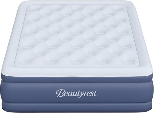 Beautyrest Supreme Air, Queen Size Air Mattress with Built-in Pump, Raised Inflatable Bed for Adults, Puncture-Resistant Vinyl, Auto Shut-Off, 650lb Support, Guest Bed, Camping Airbed, 3-Year Warranty