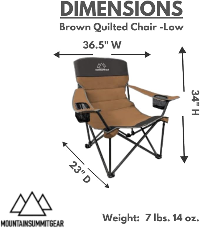 MOUNTAIN SUMMIT GEAR Quilted Low Camping Chair with Padded Seat and Back for Camping/Hiking/Backpacking Made by Caddis Sports (Low Chair (Brown))