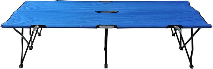 Outsunny 2 Person Folding Camping Cot for Adults, 50" Extra Wide Outdoor Portable Sleeping Cot with Carry Bag, Elevated Camping Bed, Beach Hiking, Blue