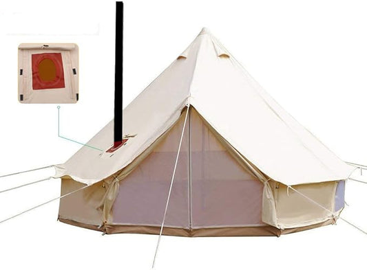 UNISTRENGH Luxury 4 Season Waterproof Cotton Canvas Bell Tent Large Glamping Tent Yurt Teepee with Roof Stove Jack Hole for Camping Hiking Christmas