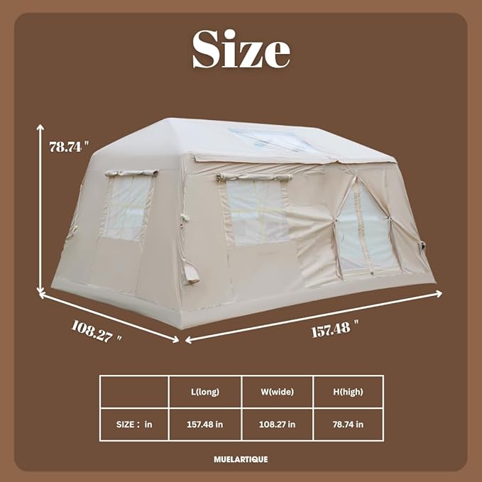 Easy Setup Inflatable Camping Tent, Waterproof 4 Season Air Tent with Hand Pump, Oxford Glamping Tent for 4/6/8 Adults